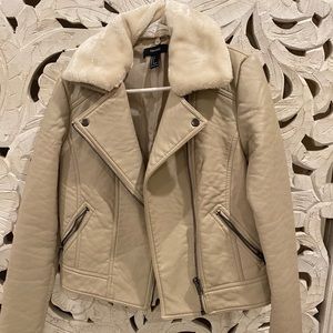 Tan leather jacket with lanolin collar